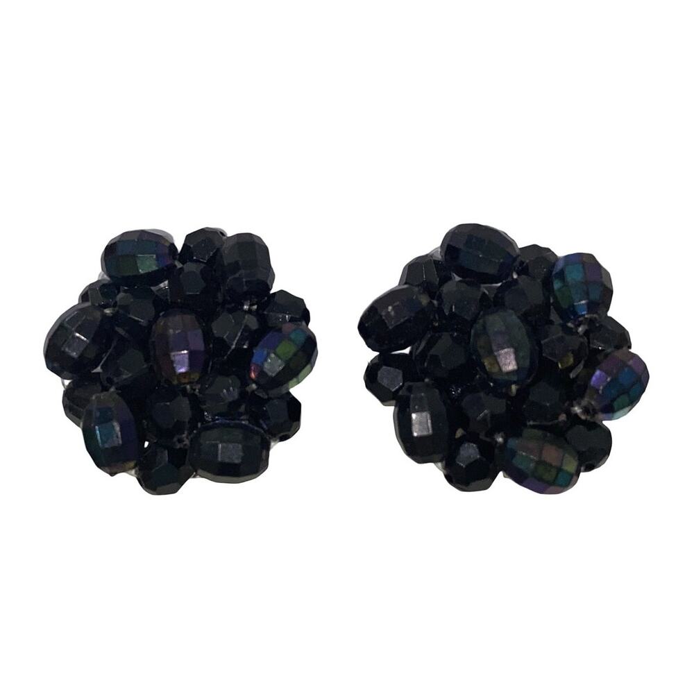 4 pairs of vintage cluster clip-on earrings (Black, Gold, Cream, Rose Gold) - Picture 5 of 7
